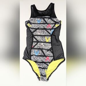 Girls' (Size 7-8) One-Piece Colorful Bunny Print Racerback Swim/Bathing Suit